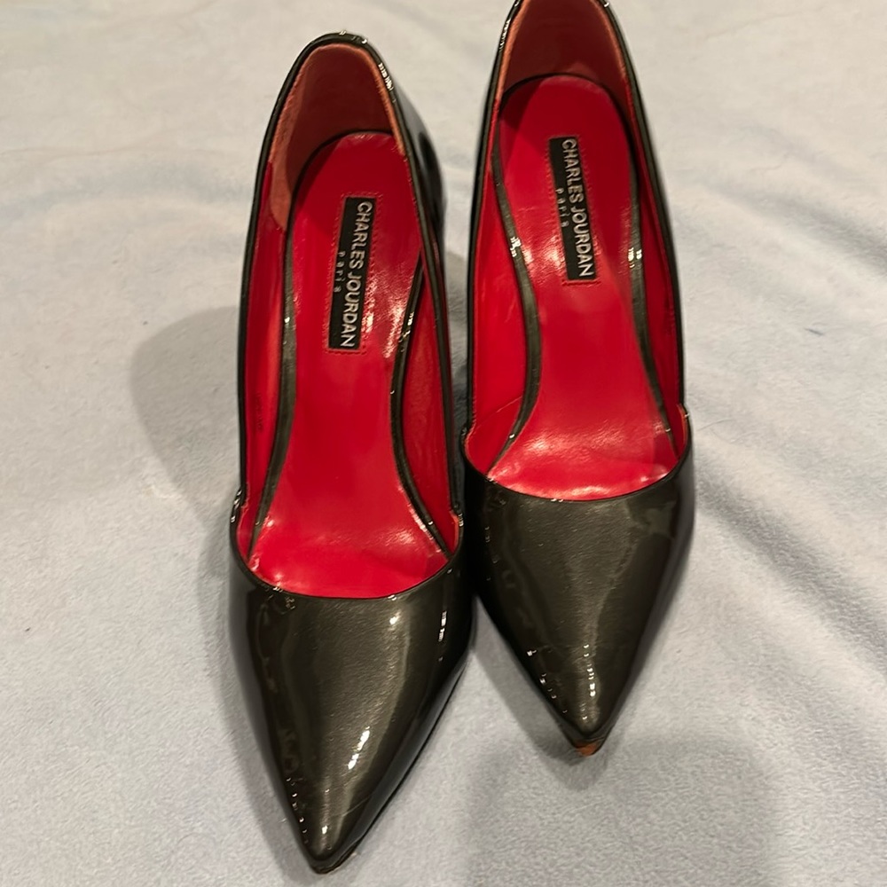 Black metallic patent leather heals